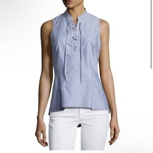 Sz 6/Med Veronica Beard Chambray 100% Cotton Lace Up Top $250 NWOT